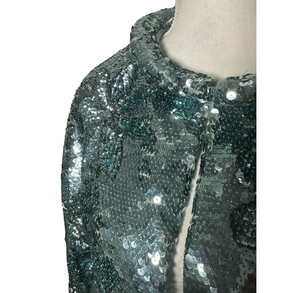 GENE SHELLY'S International Boutique Vintage 100% Wool Blue Sequin Jacket Sz 10 - Picture 5 of 14